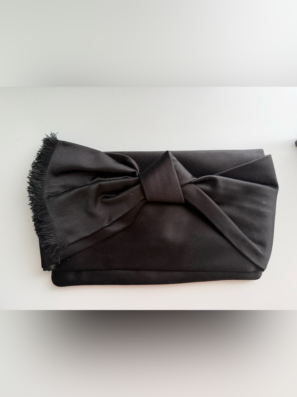 Tory Burch Eleanor Black Satin Bow Fringed Evening Clutch Bag